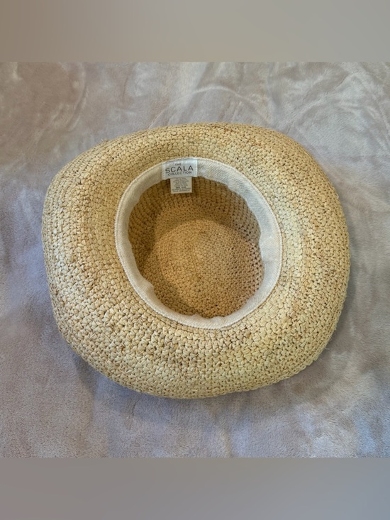 Scala Woven Raffia Hat in Natural Tan with tie. main image 5